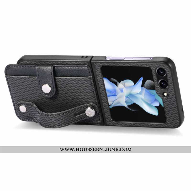 Coque Samsung Galaxy Z Flip 5 Fibre Carbone Porte-Cartes et Sangle