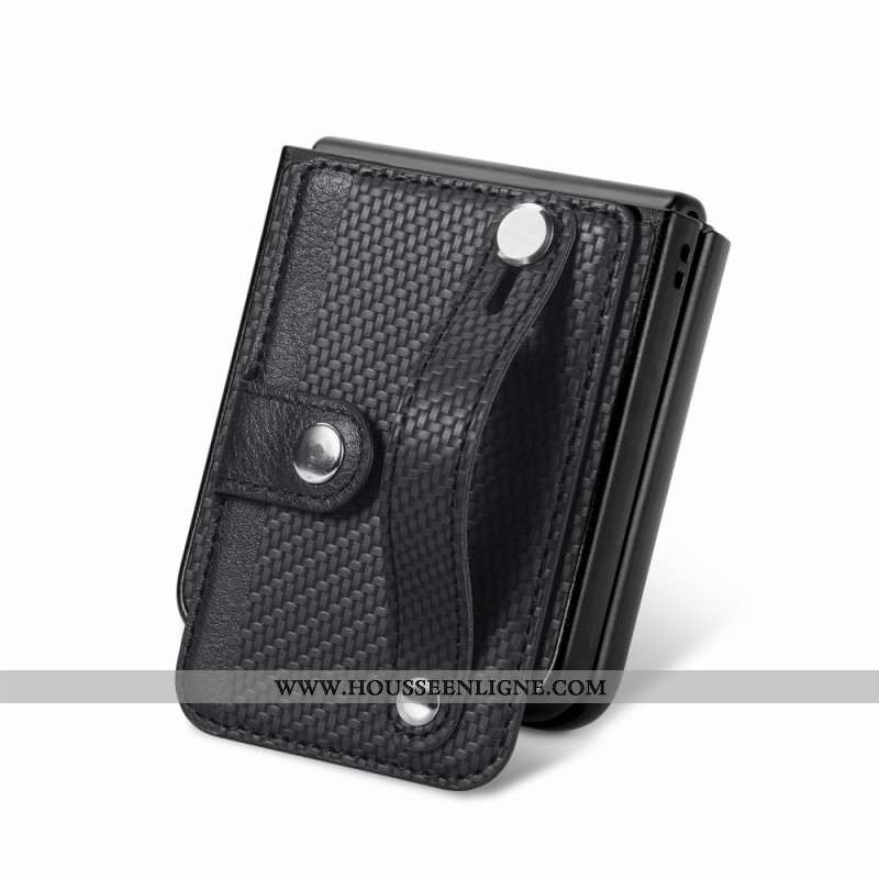 Coque Samsung Galaxy Z Flip 5 Fibre Carbone Porte-Cartes et Sangle