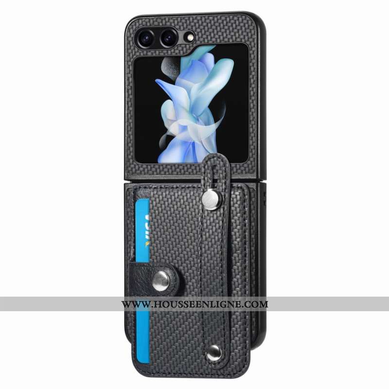 Coque Samsung Galaxy Z Flip 5 Fibre Carbone Porte-Cartes et Sangle