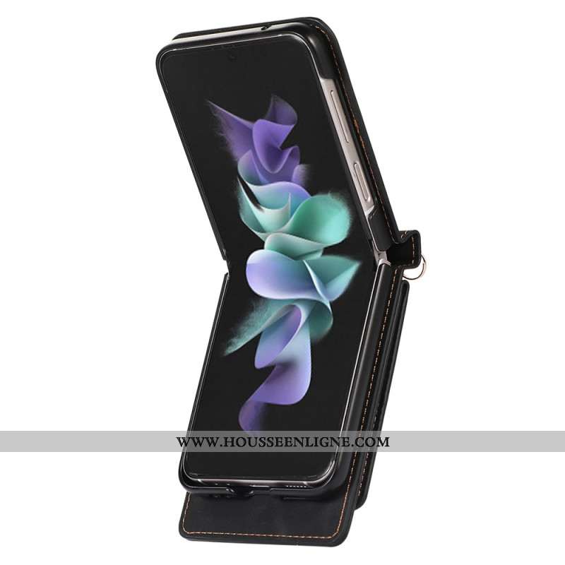 Coque Samsung Galaxy Z Flip 5 Porte-Cartes, Miroir et Bandoulière