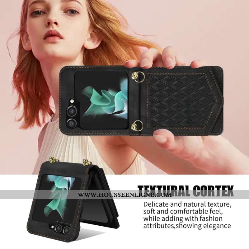 Coque Samsung Galaxy Z Flip 5 Porte-Cartes, Miroir et Bandoulière