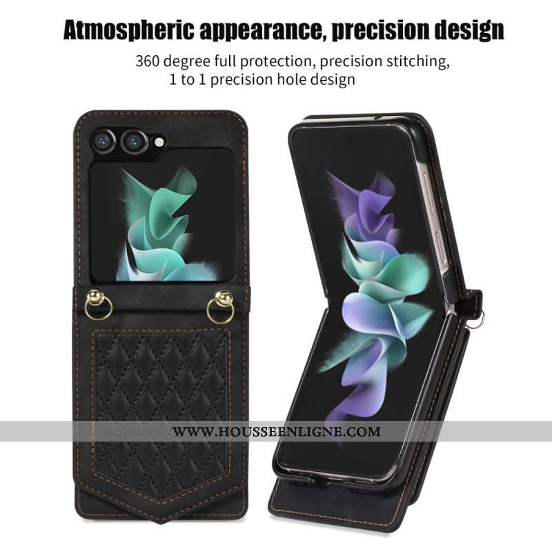 Coque Samsung Galaxy Z Flip 5 Porte-Cartes, Miroir et Bandoulière