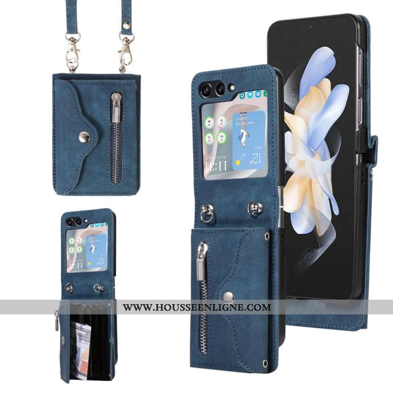 Coque Samsung Galaxy Z Flip 5 Portefeuille avec Bandoulière