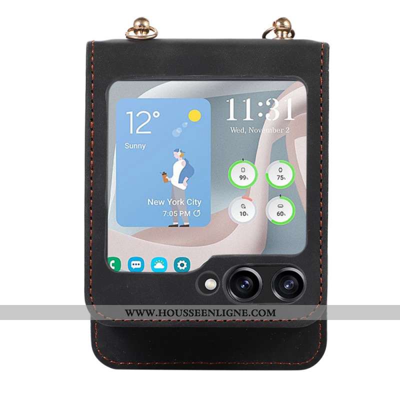 Coque Samsung Galaxy Z Flip 5 Portefeuille et Bandoulière