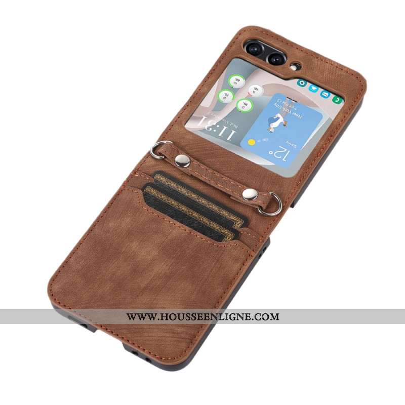 Coque Samsung Galaxy Z Flip 5 Style Cuir Porte-Cartes et Bandoulière