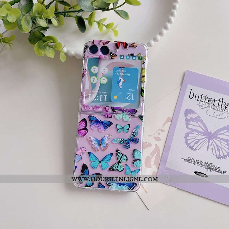 Coque Samsung Galaxy Z Flip 5 Transparente Papillons Colorés