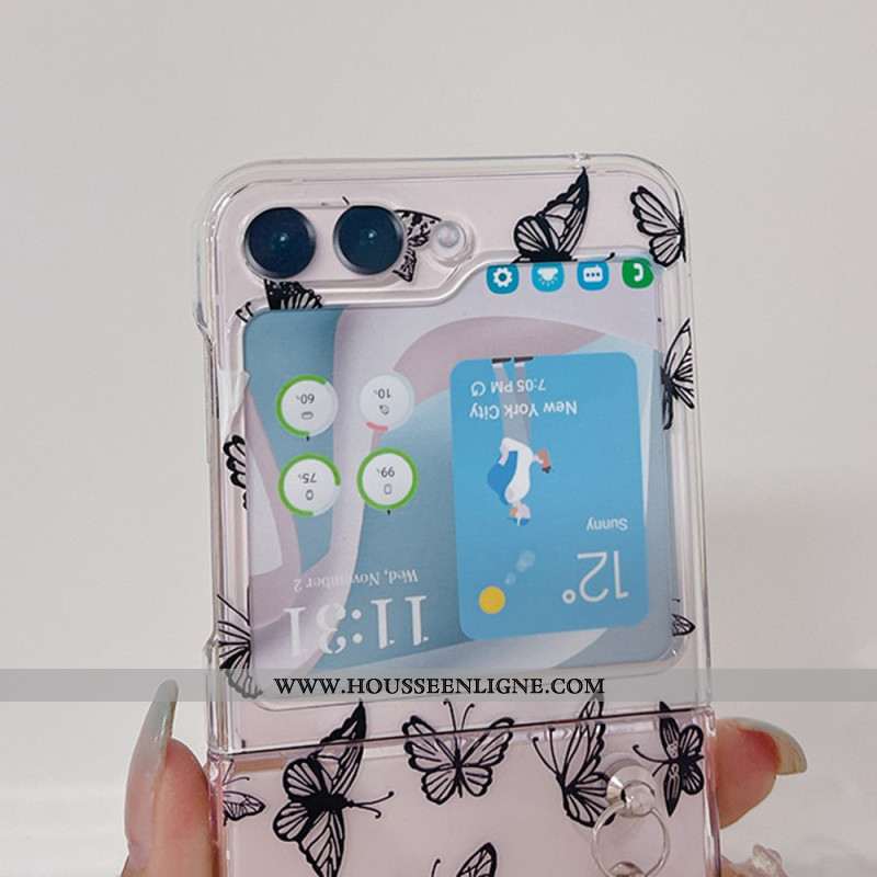 Coque Samsung Galaxy Z Flip 5 Transparente Papillons Noirs ou Blancs