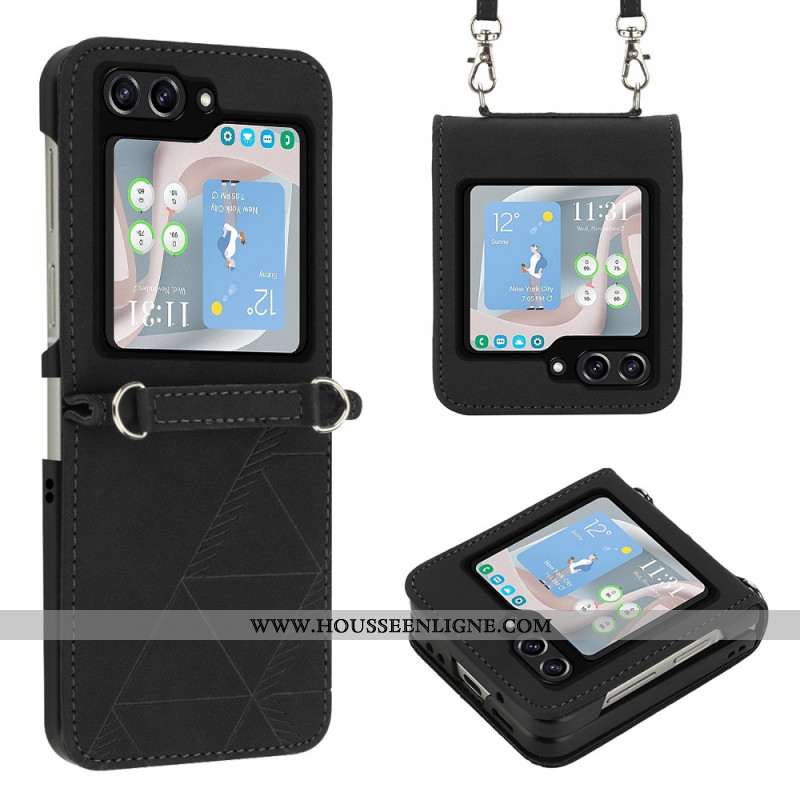 Coque Samsung Galaxy Z Flip 5 Triangles avec Bandoulière