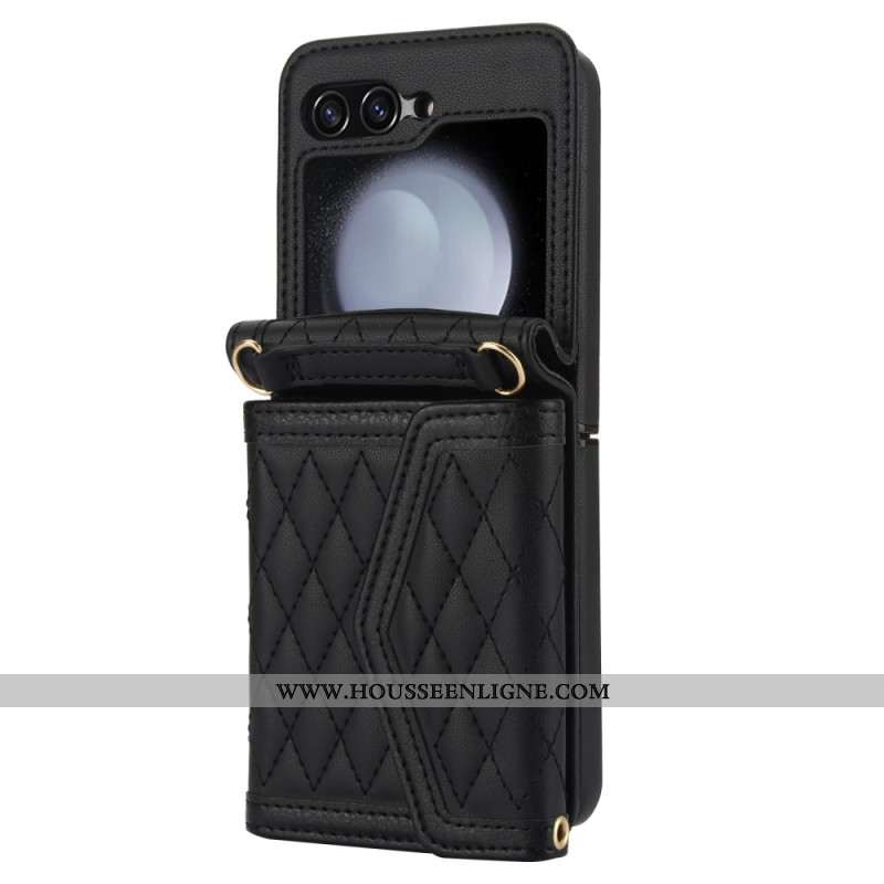 Coque Samsung Galaxy Z Flip 6 Porte-Cartes Bandoulière et Lanière