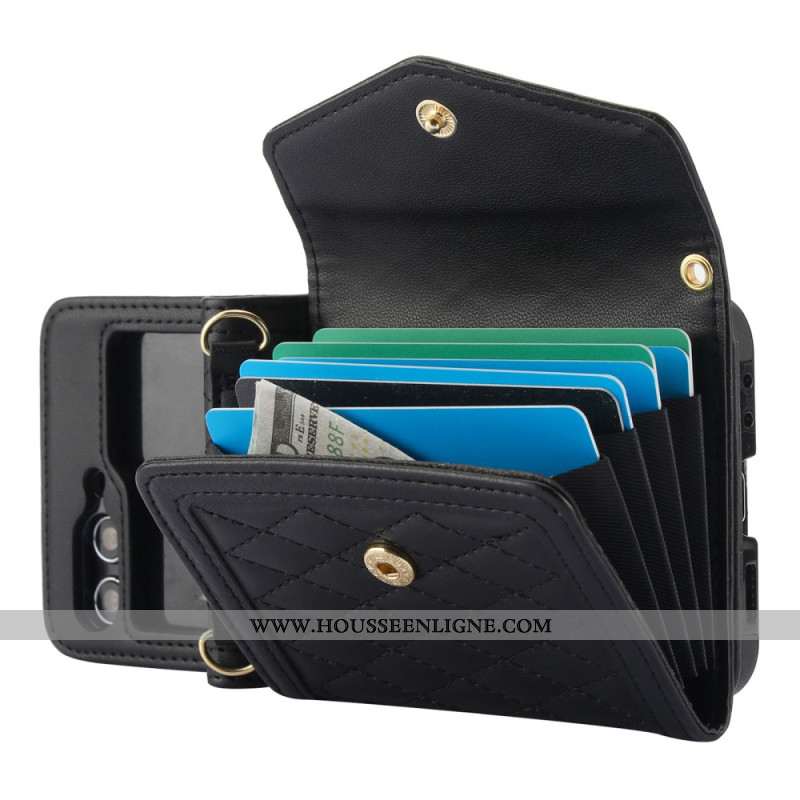 Coque Samsung Galaxy Z Flip 6 Porte-Cartes Bandoulière et Lanière