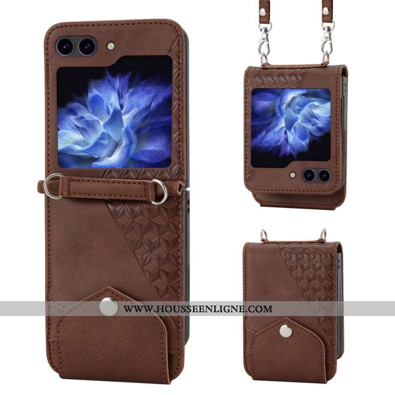 Coque Samsung Galaxy Z Flip 6 Simili Cuir Frise avec bandoulière