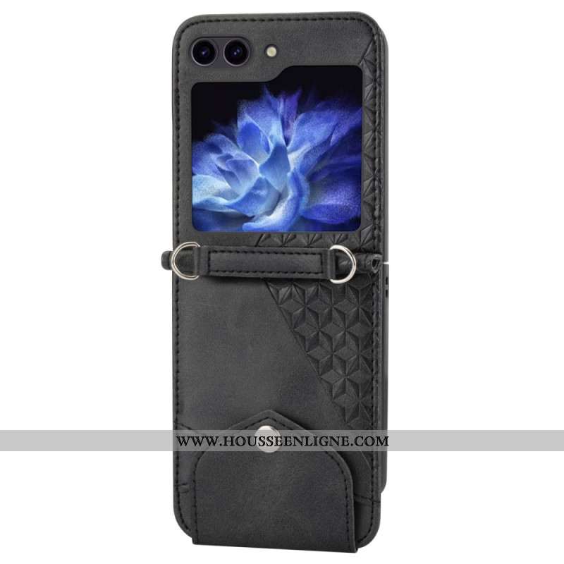 Coque Samsung Galaxy Z Flip 6 Simili Cuir Frise avec bandoulière