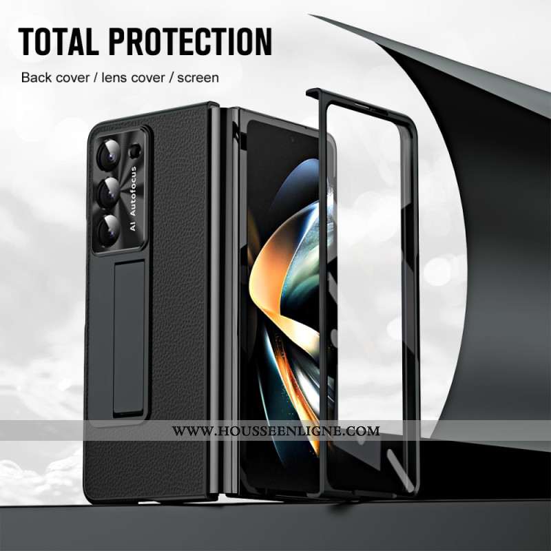 Coque Samsung Galaxy Z Fold 5 Cuir Litchi Support