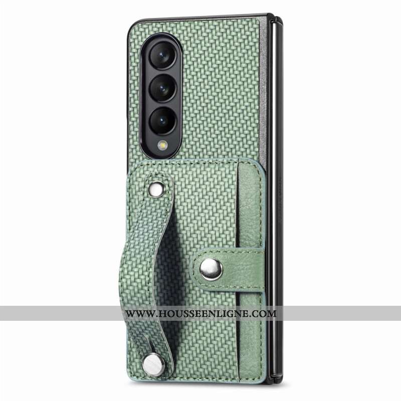 Coque Samsung Galaxy Z Fold 5 Fibre Carbone Porte-Cartes et Sangle