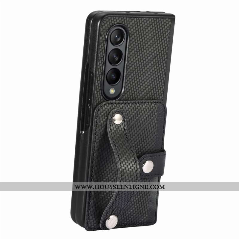 Coque Samsung Galaxy Z Fold 5 Fibre Carbone Porte-Cartes et Sangle