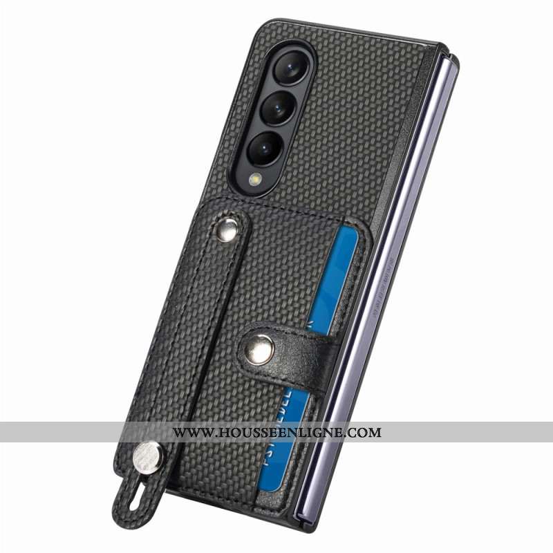 Coque Samsung Galaxy Z Fold 5 Fibre Carbone Porte-Cartes et Sangle