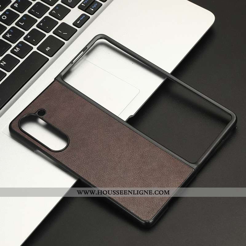 Coque Samsung Galaxy Z Fold 5 Simili Cuir Texture Litchi