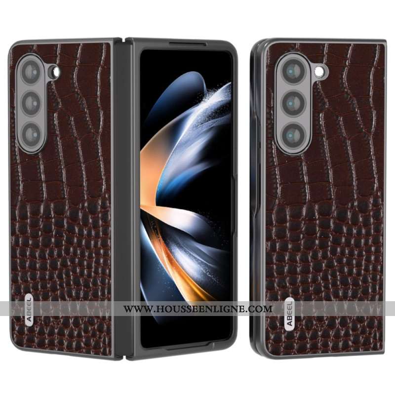 Coque Samsung Galaxy Z Fold 5 Vrai Cuir Effet Croco ABEEL