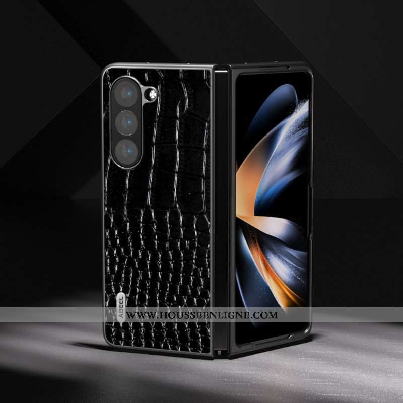 Coque Samsung Galaxy Z Fold 5 Vrai Cuir Effet Croco ABEEL