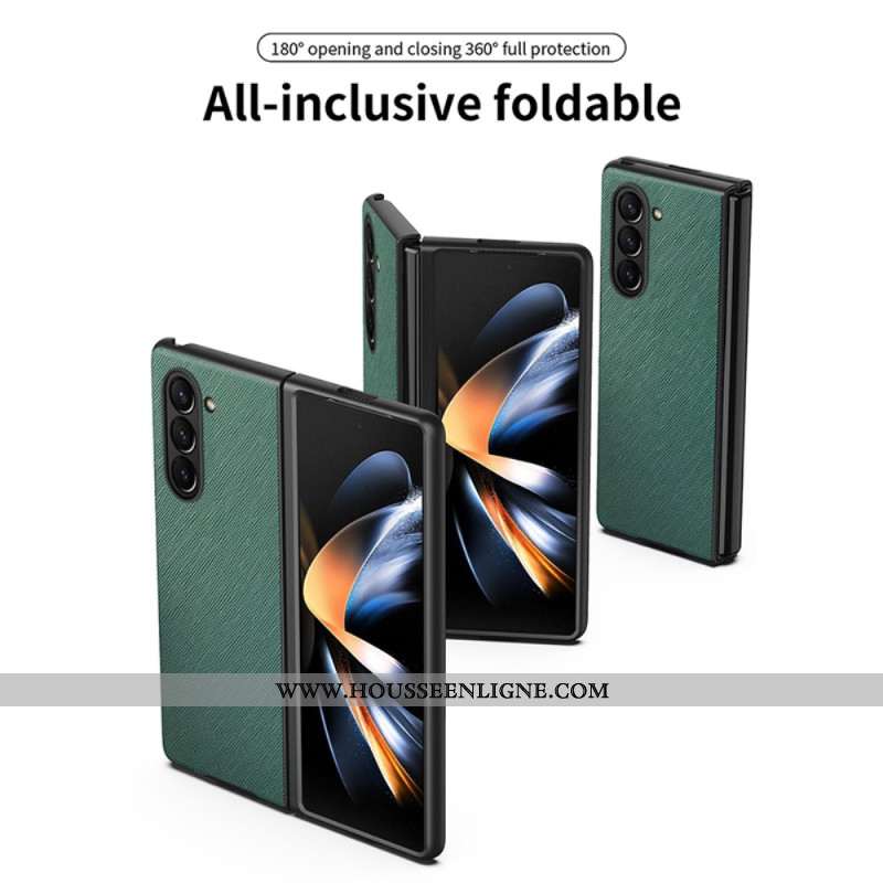 Coque Samsung Galaxy Z Fold Style Cuir Effet Tissé