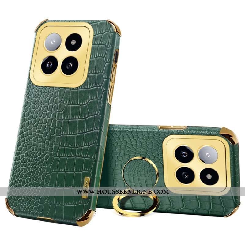 Coque Xiaomi 14 Pro Effet Crocodile avec Anneau-Support