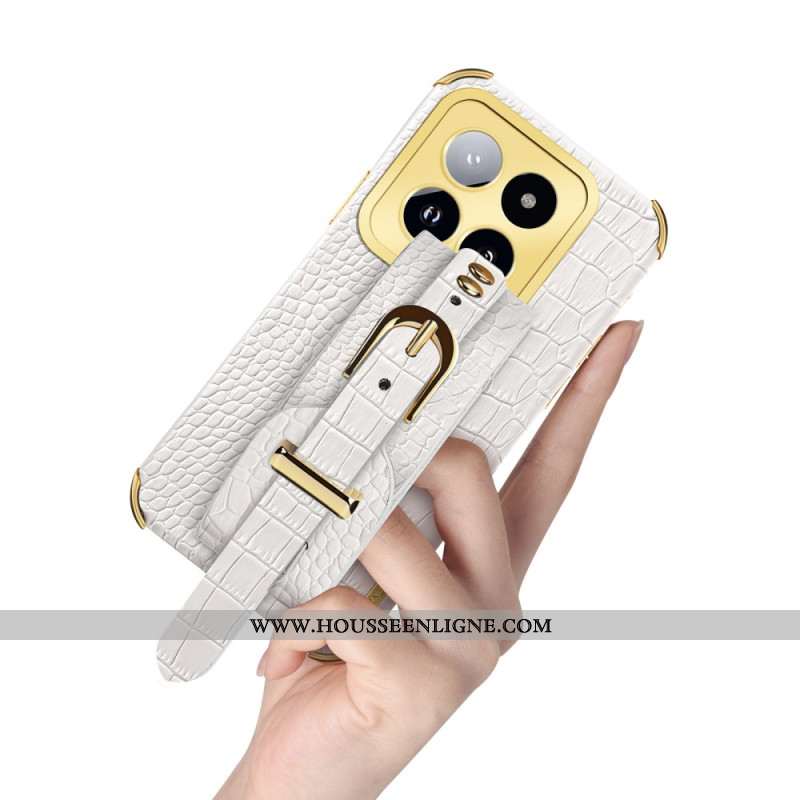 Coque Xiaomi 14 Pro Effet Crocodile avec Bracelet