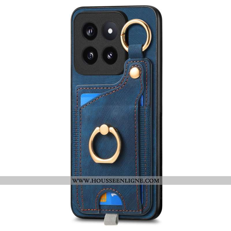 Coque Xiaomi 14 Pro Rétro Porte-Cartes et Anneau