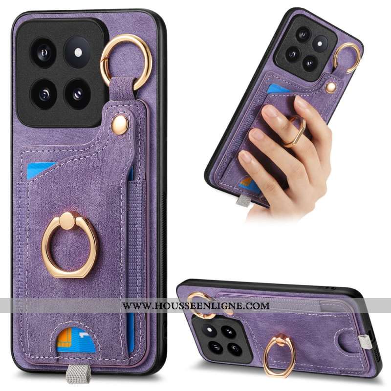 Coque Xiaomi 14 Pro Rétro Porte-Cartes et Anneau