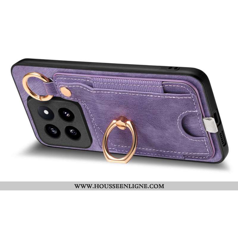 Coque Xiaomi 14 Pro Rétro Porte-Cartes et Anneau