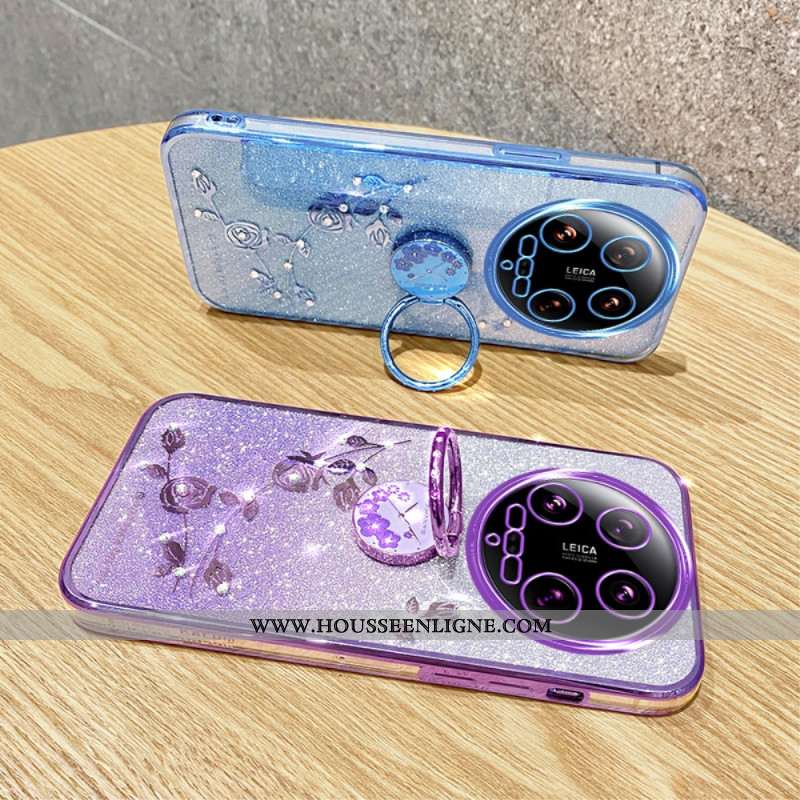 Coque Xiaomi 14 Ultra Paillettes et Fleurs Support KADEM