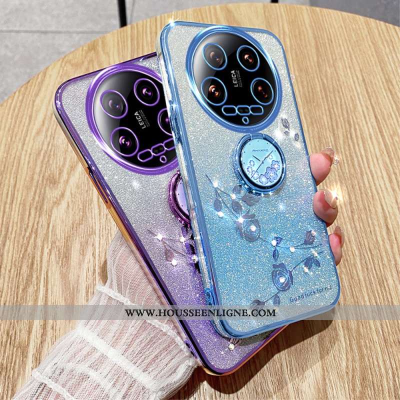 Coque Xiaomi 14 Ultra Paillettes et Fleurs Support KADEM