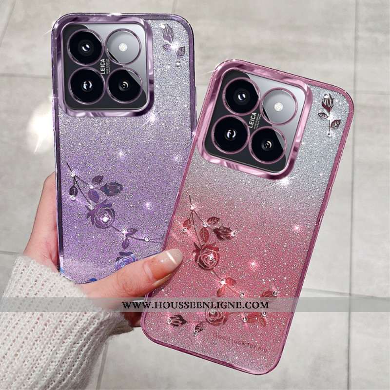 Coque Xiaomi 14T Pro Strass et Fleurs à Lanière