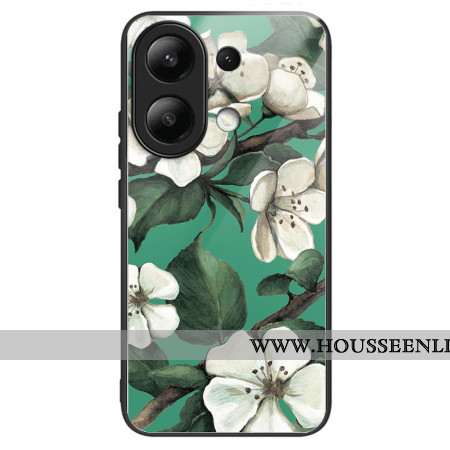 Coque Xiaomi Redmi Note 13 4G Verre Trempé Fleurs Blanches