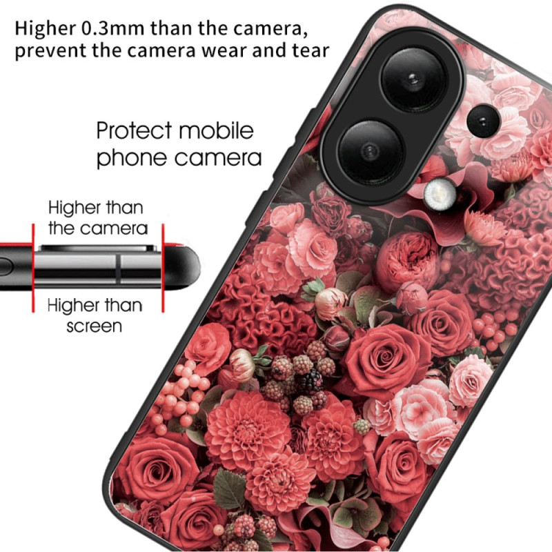 Coque Xiaomi Redmi Note 13 4GVerre Trempé Fleurs Rouges