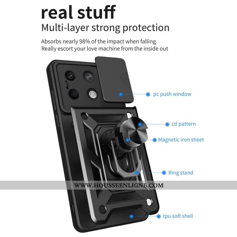 Coque Xiaomi Redmi Note 13 5G Anneau-Support et Protection Coulissante pour Objectif