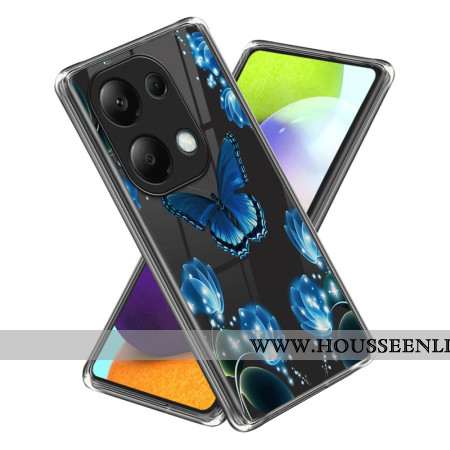 Coque Xiaomi Redmi Note 13 Pro 4G / Poco M6 Pro 4G Papillons et Fleurs Bleus