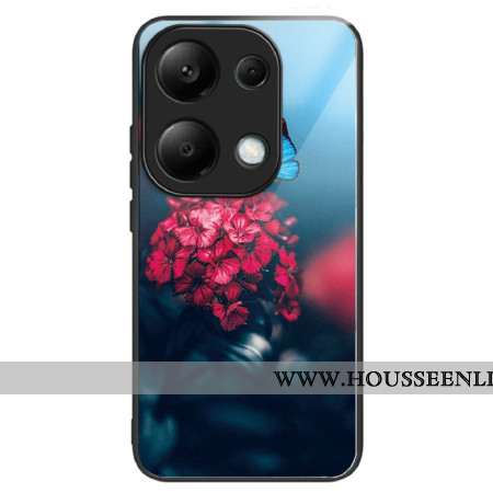 Coque Xiaomi Redmi Note 13 Pro 4G / Poco M6 Pro 4G Verre Trempé Fleurs Rouges et Papillons