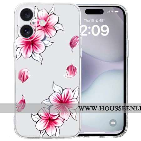 Coque iPhone 16 Bord Transparent Cerisier en Fleur