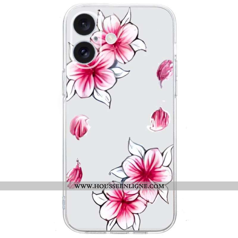 Coque iPhone 16 Bord Transparent Cerisier en Fleur