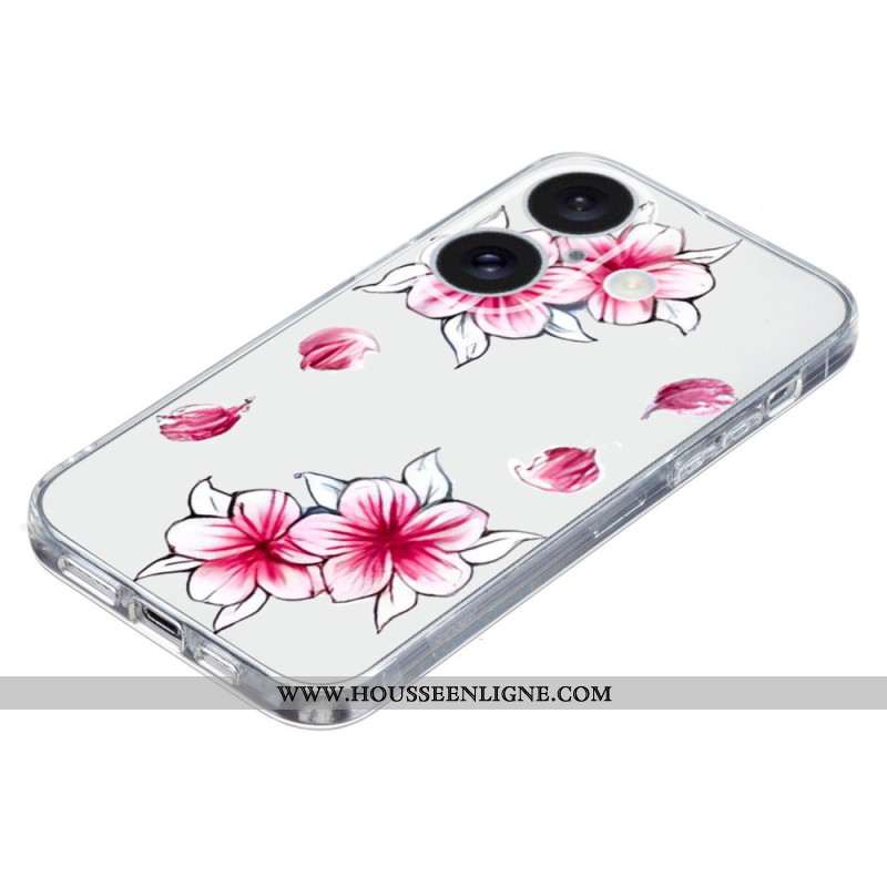 Coque iPhone 16 Bord Transparent Cerisier en Fleur