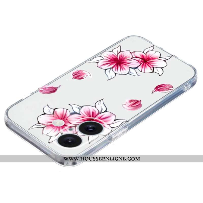 Coque iPhone 16 Bord Transparent Cerisier en Fleur