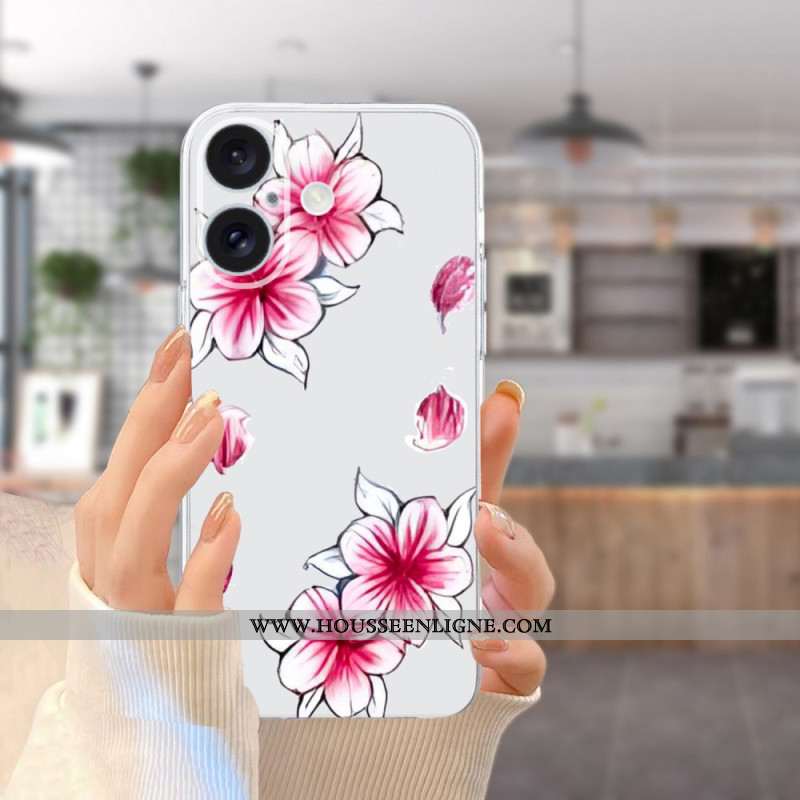 Coque iPhone 16 Bord Transparent Cerisier en Fleur