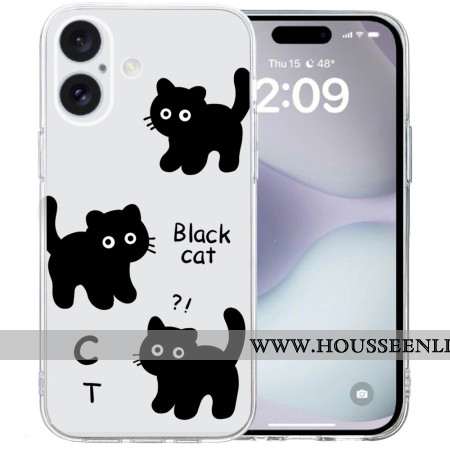 Coque iPhone 16 Bord Transparent Chats Noirs