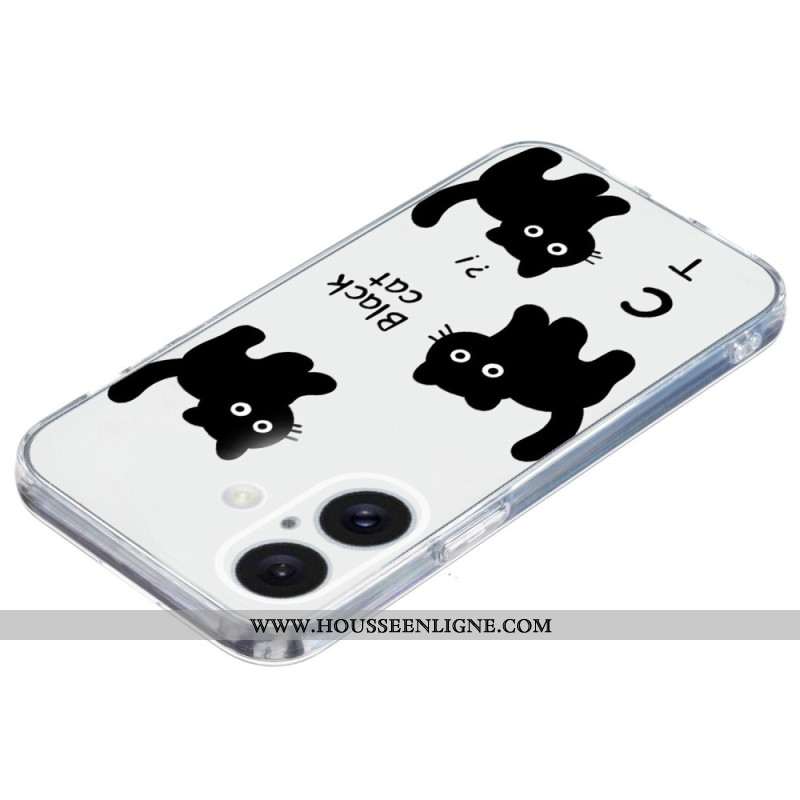 Coque iPhone 16 Bord Transparent Chats Noirs