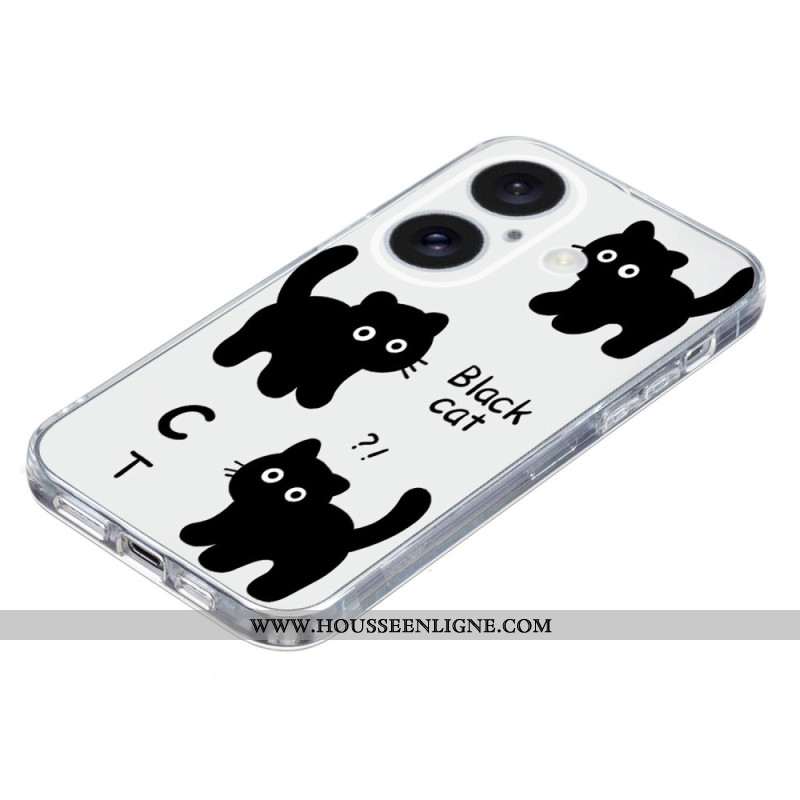 Coque iPhone 16 Bord Transparent Chats Noirs