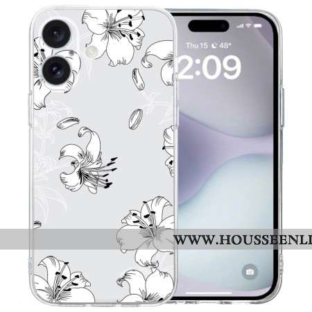 Coque iPhone 16 Bord Transparent Fleurs Blanches