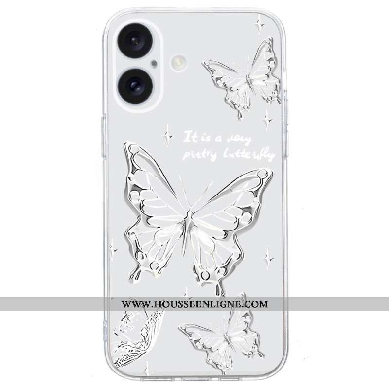 Coque iPhone 16 Bord Transparent Papillons