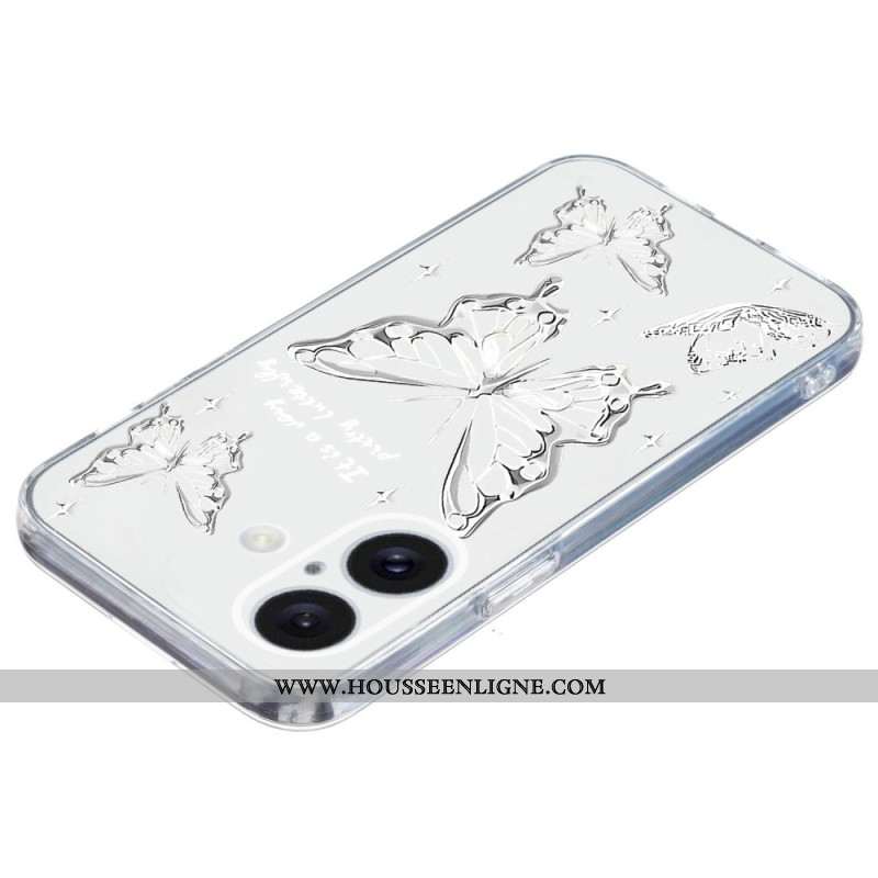 Coque iPhone 16 Bord Transparent Papillons