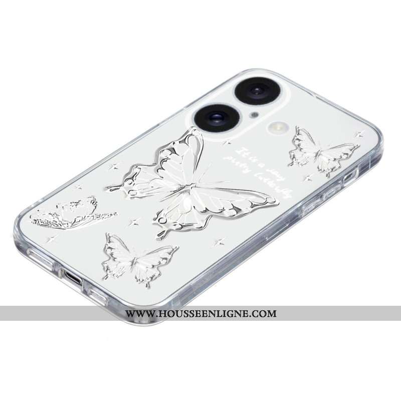 Coque iPhone 16 Bord Transparent Papillons