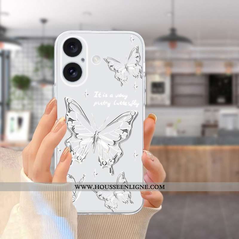 Coque iPhone 16 Bord Transparent Papillons